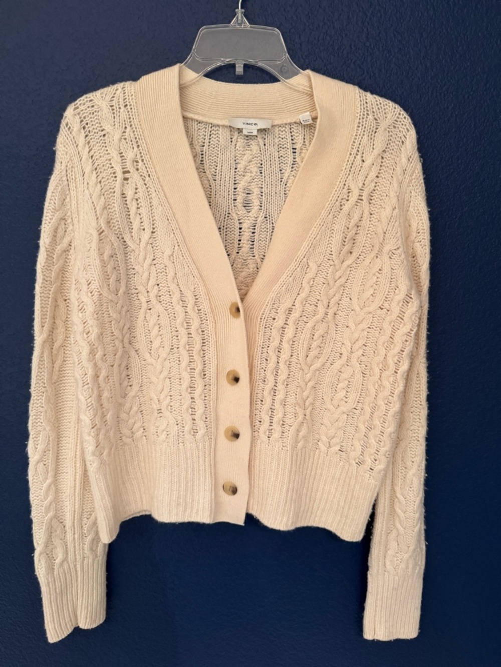 Vince Triple Braid Cable Wool & Cashmere Cardigan Women’s Cream Size Medium - Picture 6 of 14